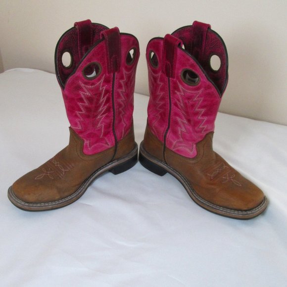 SHYANNE Girls Cow Girls Boots Square Toe PINK BROWN Size 1D Pre-owned Go… - Picture 4 of 11